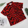 Men's Casual Shirts Black Red Zebra Stripe Loose Shirt Men Vacation Animal Print Novelty Hawaii Design Short Sleeve Harajuku Blouses