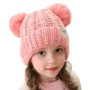 Free DHL UPS 13 Cores Kids Unisex Knit Crochet Caps Gorros Hat MOK Girls Soft Double Balls Winter Warm Outdoor Baby Pompom SkiZZ