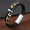 Bracelets porte-bonheur Punk acier inoxydable pour hommes boucle magnétique multicouche en cuir véritable Bracelet tressé noir bijoux à breloques cadeau