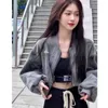 Womens Jackets Deeptown Y2k Grunge Cross Crop Grey Denim Women Hippie Streetwear 90s Oversize Zip Harajuku Kpop Coat Female 230808