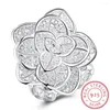 Cluster Rings Adjustable Big Rose Flower Finger Rins 925 Sterling Silver Vintage Plated Platinum Ring For Women Romantic Valentine's Day