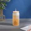 CA EE. UU. Almacén sublimación en blanco vaso de café de soda vaso de vidrio esmerilado transparente Lata de cerveza con tapa de bambú y pajita