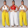 Women's Two Piece Pants Halter Summer Hollow Backless Set Women Festival Clothing Crop Top Loose Lantern Trouser Sexy 2 Club Outfits