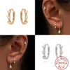Hoop Huggie ROXI S925 Sterling Silver Ear Buckle Geometry Pink Opal White Zircon Oval Earrings Orecchini Argento 925 Earring 230807