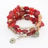 STRAND 1PCS VINTAGE Meerlagige etnische elasticiteit Marmeren kralen armbanden 5 kleuren Elastische vrouwen sieraden C-2025