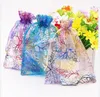 100 st 12x9cm Organza Drawstring Jewelry Candy Presentväskor Pouch med korallint tryck Wedding Party Favor Presentväska Bekväm och miljöpraktik