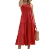 Casual Dresses Women's Summer Boho Maxi Dress Flowy Tiered Sexy Long High Waist One Shoulder Sleeveless For Beach Party U4LF