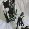 Boucles d'oreilles collier ensemble fait à la main grec sororité double ligne blanc vert mode classique clavicule cou Amptempérament goutte Dhgarden Dh0Mj