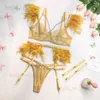 Super sexy lingerie ultra-dunne transparante pluim beha set met kristallen ketting kanten bh set sexy ondergoed t230808