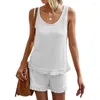 Blusas femininas moda regata com borla casual conjunto de short branco sem mangas duas peças 2023 verão praia sólida 2 terno 22367