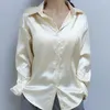 Women's Blouses Autumn Shirt Buttons Placket Elegant Smooth Satin Draped Effect Retro