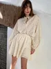 Kvinnors träningsdräkter mueyeruho 2023 Summer Autumn Women Vintage Shorts Set Solid Beige Tops Outfits Long Sleeve 2 Two Piece Set For