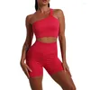 Women's Tracksuits Seamless Women Sport Suit Fitness One Shoulder Yoga Set Push Up Bra Workout Gym Shorts Running Clothing Sportswear
