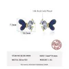 Stud Czcity Sapphire Blue Cubic Zirconia 925 Sterling Silver Butterfly örhängen Guldpläterad ovanlig lyxfest fina smycken 230807