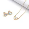 Wedding Jewelry Sets Rainbow AB Color Glass Small Heart Claw Gem Stone Love Stud Earrings Necklace Jewerly Set for Women 230808