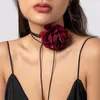Choker vintage Big Flower Chocker -halsband för kvinnor Elegant klassiskt långt knutet rep Delikat krage kedja modesmycken