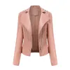 Women's Leather Faux Motorcycle Moto Biker Zipper Jacket Ladies Pink Black Purple Coat Fashion Spring Autumn Rivet Women HKD230808