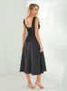 Lässige Kleider Damen Midikleid Spitzenbesatz Ärmellos V-Ausschnitt Bustier Split A-Linie Sommer Bohemian Sexy Retro Streetwear