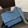 Designer-Damen-Umhängetasche, klassische blaue Denim-Tasche, Rautenmuster, Nähzubehör, Metallschnalle, Goldkette, Handtasche, Schultergurt, Umhängetasche, Taschen, 24 x 17 cm