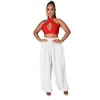 Women's Two Piece Pants Halter Summer Hollow Backless Set Women Festival Clothing Crop Top Loose Lantern Trouser Sexy 2 Club Outfits