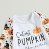 Rompers Suefunskry Infant Baby Boys Girls Halloween Clothes Casual Letter Pumpkin Print Romper Footies Long Sleeve Jumpsuits 0 12Months 230808