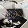 10A New heart shape 18 cm hasp magnetico zip in metallo manici chip autenticazione mini borsa a tracolla woc donna plaid borsa caviar pelle di pecora cross body tote