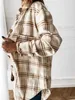 女性ロングスリーブ格子縞のジャケット秋冬の特大のコート2020ファッションルーズアウトウェアヴィンテージエレガントなトップストリートT230808