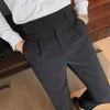 British Style Autumn New Solid Business Casual Suit Pants Men Clothing Simple All Match Formal Wear Office Trousers Straight 36