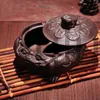 Yixing scultura di sabbia viola decorazione tè che gioca posacenere per animali domestici con coperchio creativo retrò posacenere di sabbia viola Golden Toad HKD230808
