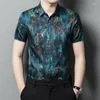 Camisas casuais masculinas Blusa estampada de seda natural real Vestido masculino azul royal de alta qualidade Roupas elegantes para escritório de negócios