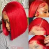 Ludzkie chignony czerwone bob peruka proste krótkie koronkowe peruki dla czarnych kobiet Brazylijczyka wstępnie rozwalone na sprzedaż peruki 230807