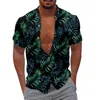 Camisas casuais masculinas blusa manga curta verão moda flor e impressão 3d digital solto criativo falso gola tartaruga masculino