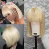 Syntetiska peruker Younsolo Human Hair Bob med lugg 613 Blond brasiliansk remy rak kort peruk Pixie Cut for Black Woman 230807