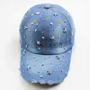 Boll Caps Miaoxi Ny högkvalitativ kvinnors hatt Cap Baseball Denim Rhinestone Caps Cotton Snapbk Women Män Vuxna Sun Hatts Justerbara J230807