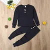 Pajamas 2PCS Cotton Casual Toddler Kids Baby Girls Boys Sleepwear Sets Tracksuit Long Sleeve Solid Pullover Tops Pants OutfitsPajama Set 230808