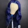 Syntetiska peruker Aimeya Body Wave Dark Blue Lace Front Hume Hair Wig 13x6 Transparent brasiliansk Pre Plucked för svarta kvinnor 230807