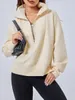 Womens Hoodies Sweatshirts Loose Pullovers Solid Color Lapel Long Sleeve Half Zip Cropped Sweatshirt Autumn Winter Street Tops 230808