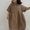 Kız Elbiseleri Gaun Anak Perempuan Baju Putri Musim Panas Anak-Anak Katun Kasual Longgar Bayi Polos Vintage