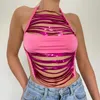 Women's Tanks Sexy Women Shiny Sequin Crop Tops Backless Halter Ripped Tank Vest Bustiers Pink Glitter Sequins Cutout Party Wear