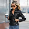 Manteau en cuir pour femme printemps automne coupe ajustée veste mince moto porter grand col montant