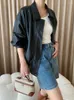 Women's Leather Autumn Casual Silhouette Jacket Streetwear Loose Vintage Faux PU Windbreaker Zipper Black Coat Moto Biker Outerwear