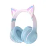Hörlurar trådlöst Bluetooth-huvudhandbuller-avcancerande Headwear hörlurar för mobiltelefon Cat Ear Cartoon Gradient Color Cool