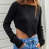 Kvinnors 2023 Autumn New Solid Color Pit stripe långärmad stickad kort beskuren kvinnors tröja