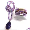 Orecchini Collana Set Rh Fashion Jewelry Ciondolo e bracciale in pietra semipreziosa con perline per le donne Set di gioielli Drop Deli Dhgarden Dhqwe