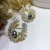 Brooches MeibaPJ 9-10mm Natural Black Rice Pearl Leaf Corsage Brooch Fashion Sweater Jewelry For Women Empty Tray