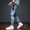 Jeans da uomo Pantaloni da cowboy da uomo Harem Moda coreana Uomo Estate Grafica classica Taglio a stivale Cotone Nero Elastico Strappato Regular