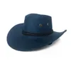 Chapéu de cowboy da moda ocidental camurça falsa ao ar livre grande guarda-sol masculino chapéu de equitação imitação de couro adulto