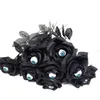 Coroas de Flores Decorativas 10 pçs Gótico Rosa Negra Flor Artificial com Olhos Cabeça Bouquet Decoração de Halloween para Casa Horror Falso Rosa Flores 230808