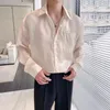 Erkekler Sıradan Gömlekler Parlak Buz İpek Seksi Gece Kulübü Prom Ultra İnce Uzun Kollu Erkek Yaz Bahar Bir Cep Gevşek Camisas Y Blusas