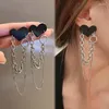 Studörhängen 1Pair Vintage Black Love Drop Women Tassel Chain Girls Earring Punk Ear Clips smycken Party Gifts